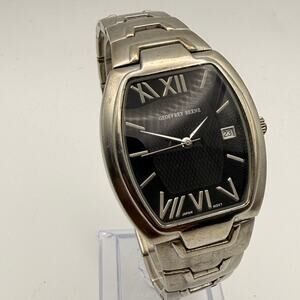 Geoffrey Beene Silver-Tone Quartz Watch - Black Dial Working New Battery